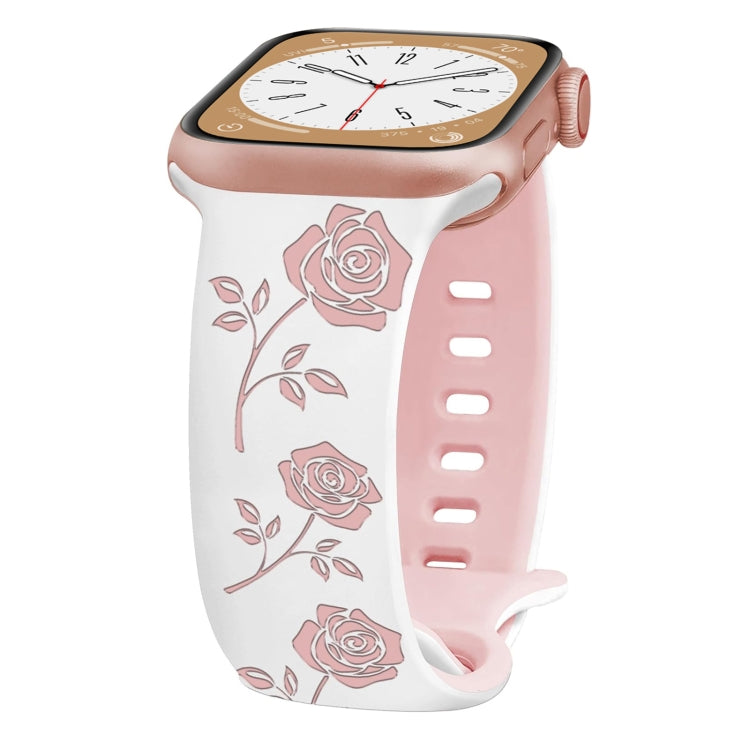 For Apple Watch SE 40mm Two-color Rose Engraved Silicone Watch Band(White Pink) - free shipping - PMc TechLife - Order now!