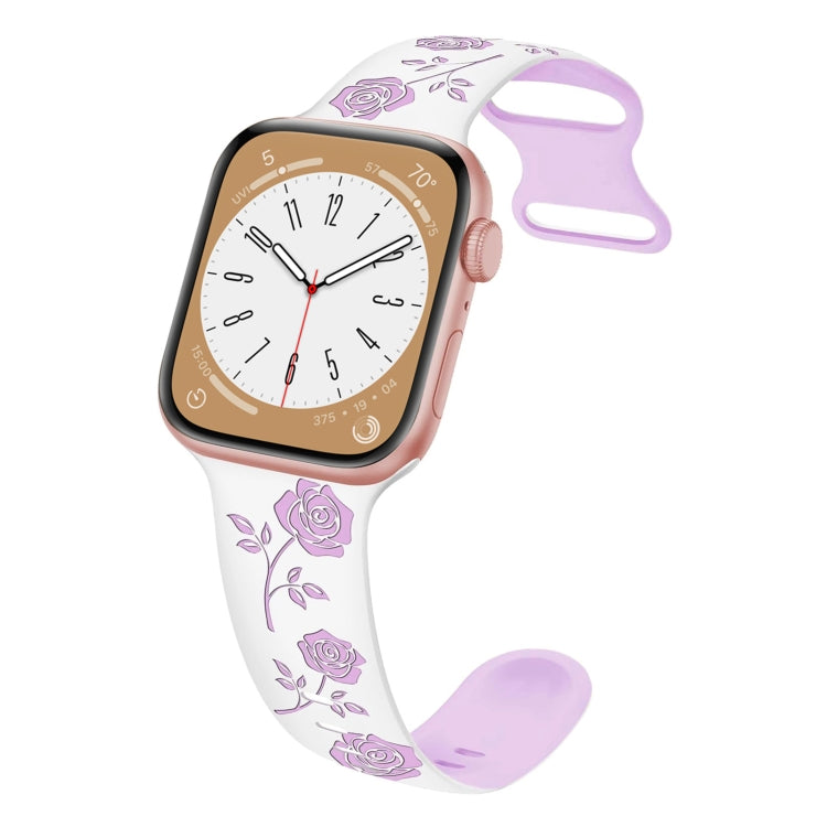 For Apple Watch Series 6 44mm Two-color Rose Engraved Silicone Watch Band(White Purple) - free shipping - PMc TechLife - Order now!