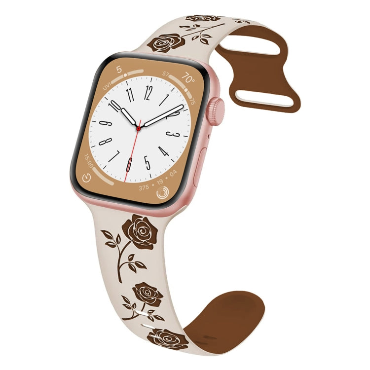 For Apple Watch Series 5 40mm Two-color Rose Engraved Silicone Watch Band(Starlight Caramel) - free shipping - PMc TechLife - Order now!