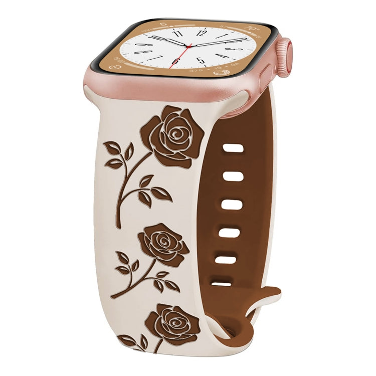 For Apple Watch Series 4 44mm Two-color Rose Engraved Silicone Watch Band(Starlight Caramel) - free shipping - PMc TechLife - Order now!