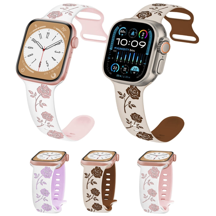 For Apple Watch Series 5 44mm Two-color Rose Engraved Silicone Watch Band(White Pink) - free shipping - PMc TechLife - Order now!