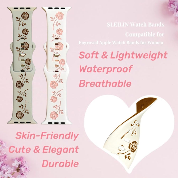 For Apple Watch Series 8 41mm Two-color Rose Engraved Silicone Watch Band(White Pink) - free shipping - PMc TechLife - Order now!