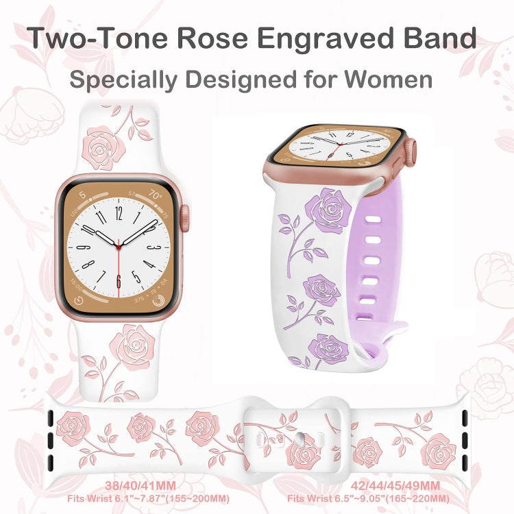 For Apple Watch SE 2022 40mm Two-color Rose Engraved Silicone Watch Band(Starlight Caramel) - free shipping - PMc TechLife - Order now!