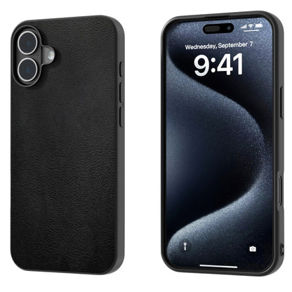 For iPhone 16 PU Leather Black Frame Full Coverage Phone Case(Black) - iPhone 16 Cases by PMC Jewellery | Online Shopping South Africa | PMC Jewellery | Buy Now Pay Later Mobicred