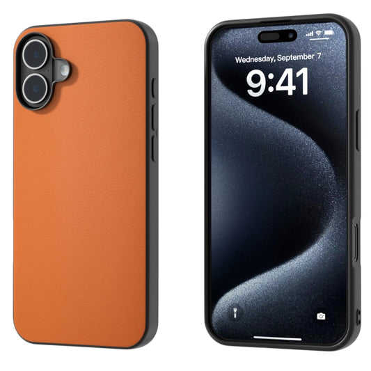 For iPhone 16 Plus PU Leather Black Frame Full Coverage Phone Case(Orange) - iPhone 16 Plus Cases by PMC Jewellery | Online Shopping South Africa | PMC Jewellery | Buy Now Pay Later Mobicred