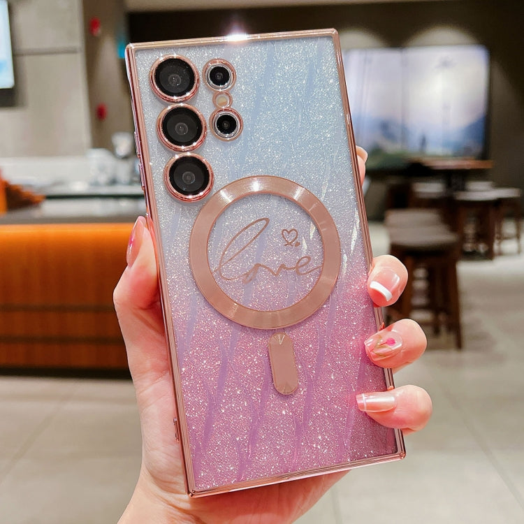 For Samsung Galaxy S25 Ultra 5G Dual-Love Leaves Gradient Glitter MagSafe TPU Phone Case(Pink) - Galaxy S25 Ultra 5G Cases by PMC TechLife | Online Shopping South Africa | PMC TechLife | Buy Now Pay Later Mobicred