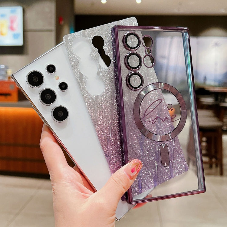 For Samsung Galaxy S25 Ultra 5G Dual-Love Leaves Gradient Glitter MagSafe TPU Phone Case(Pink) - Galaxy S25 Ultra 5G Cases by PMC TechLife | Online Shopping South Africa | PMC TechLife | Buy Now Pay Later Mobicred