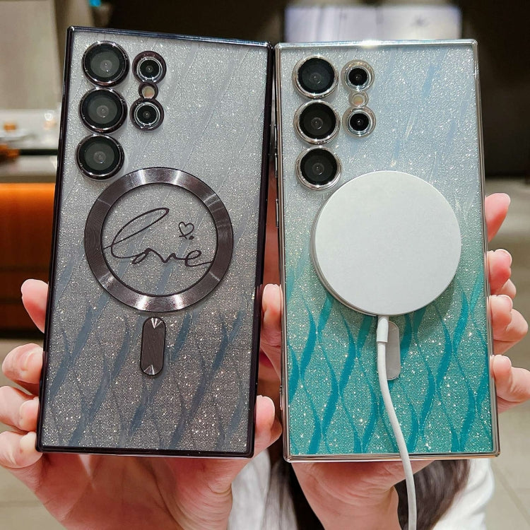 For Samsung Galaxy S25 Ultra 5G Dual-Love Leaves Gradient Glitter MagSafe TPU Phone Case(Pink) - Galaxy S25 Ultra 5G Cases by PMC TechLife | Online Shopping South Africa | PMC TechLife | Buy Now Pay Later Mobicred