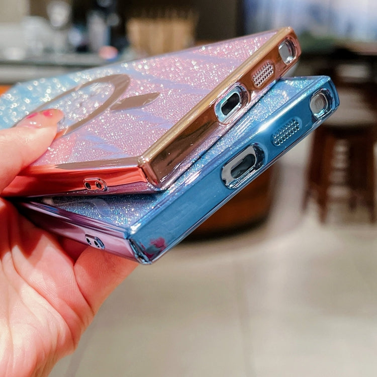 For Samsung Galaxy S25 Ultra 5G Dual-Love Leaves Gradient Glitter MagSafe TPU Phone Case(Blue) - Galaxy S25 Ultra 5G Cases by PMC TechLife | Online Shopping South Africa | PMC TechLife | Buy Now Pay Later Mobicred