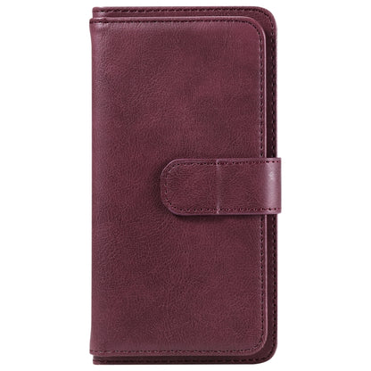 For iPhone 16 Pro Max Multi-Function Wallet 10 Card Slots Leather Phone Case(Claret) - iPhone 16 Pro Max Cases by PMC Jewellery | Online Shopping South Africa | PMC Jewellery | Buy Now Pay Later Mobicred