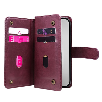 For iPhone 16 Pro Max Multi-Function Wallet 10 Card Slots Leather Phone Case(Claret) - iPhone 16 Pro Max Cases by PMC Jewellery | Online Shopping South Africa | PMC Jewellery | Buy Now Pay Later Mobicred