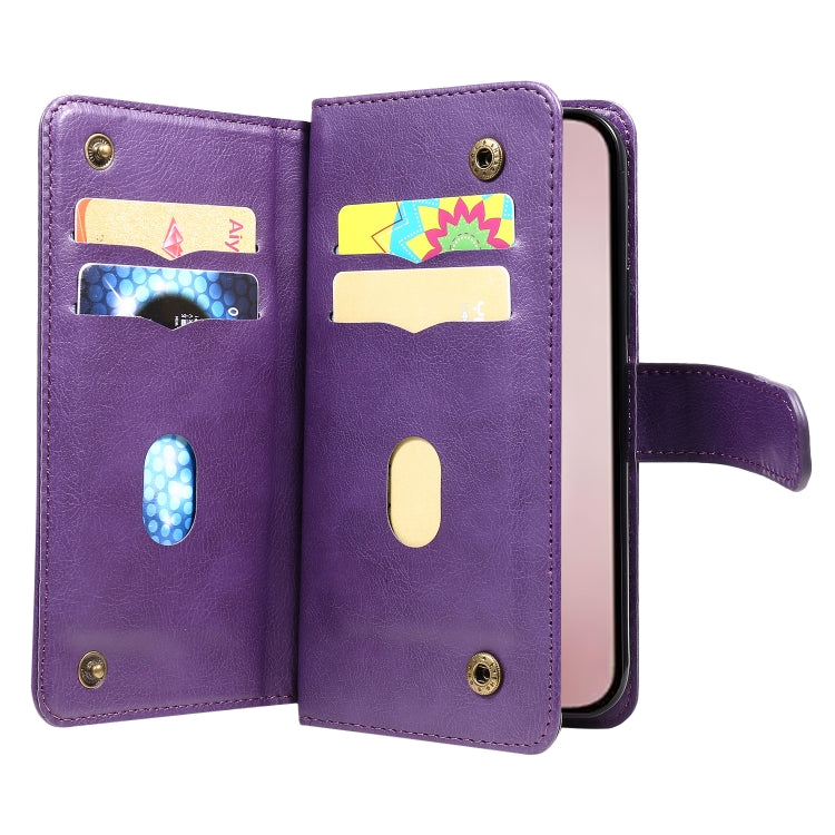 For iPhone 16 Pro Multi-Function Wallet 10 Card Slots Leather Phone Case(Violet) - iPhone 16 Pro Cases by PMC Jewellery | Online Shopping South Africa | PMC Jewellery | Buy Now Pay Later Mobicred