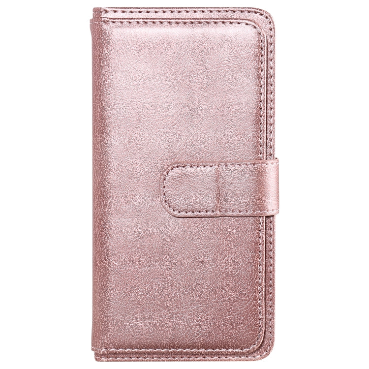 For iPhone 16 Plus Multi-Function Wallet 10 Card Slots Leather Phone Case(Rose Gold) - iPhone 16 Plus Cases by PMC Jewellery | Online Shopping South Africa | PMC Jewellery | Buy Now Pay Later Mobicred