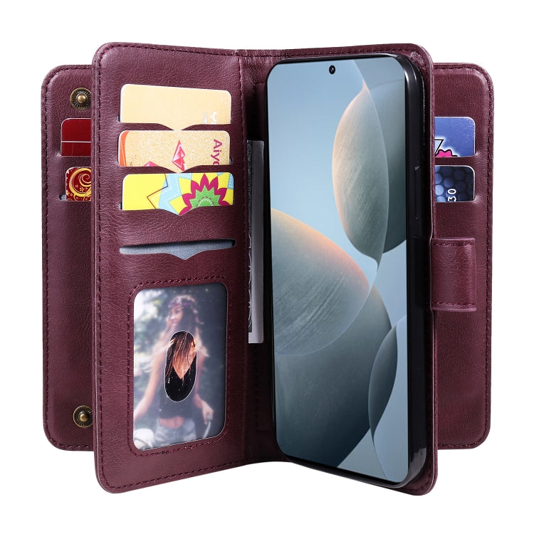 For Redmi K70 Multi-Function Wallet 10 Card Slots Leather Phone Case(Claret) - K70 Cases by PMC Jewellery | Online Shopping South Africa | PMC Jewellery | Buy Now Pay Later Mobicred