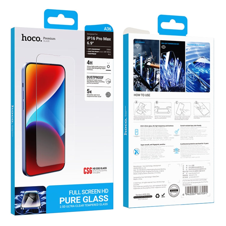 For iPhone 16 Pro Max hoco A36 3D Full Screen HD Tempered Film - iPhone 16 Pro Max Tempered Glass by hoco | Online Shopping South Africa | PMC Jewellery | Buy Now Pay Later Mobicred