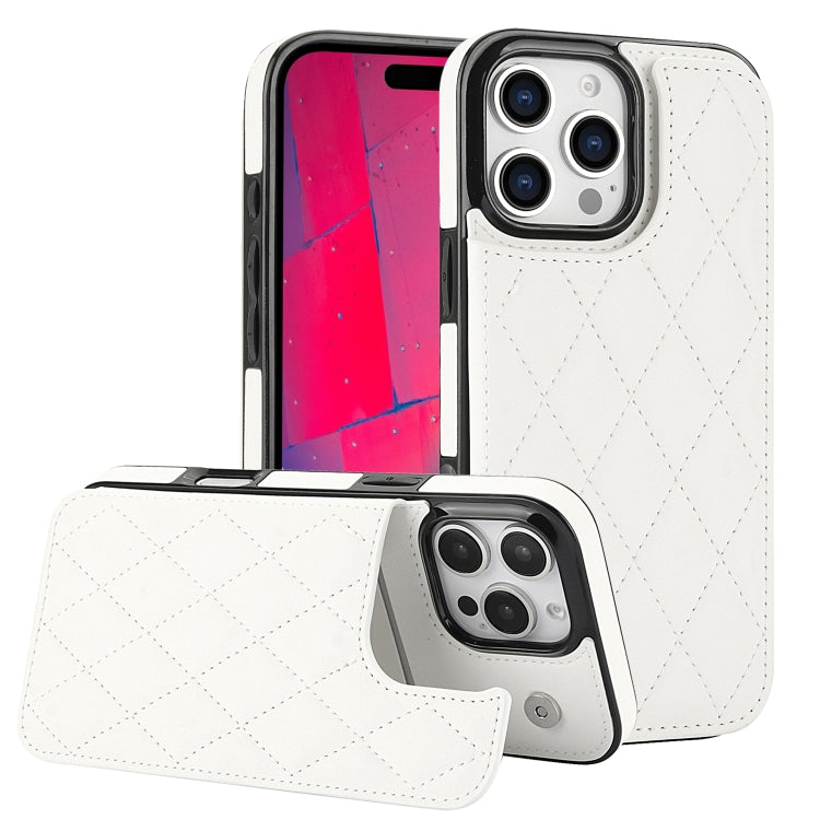 For iPhone 16 Pro Max Double Buckle Rhombic PU Leather Phone Case(White) - iPhone 16 Pro Max Cases by PMC Jewellery | Online Shopping South Africa | PMC Jewellery | Buy Now Pay Later Mobicred