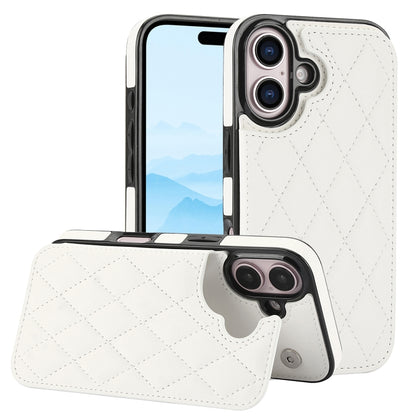 For iPhone 16 Plus Double Buckle Rhombic PU Leather Phone Case(White) - iPhone 16 Plus Cases by PMC Jewellery | Online Shopping South Africa | PMC Jewellery | Buy Now Pay Later Mobicred