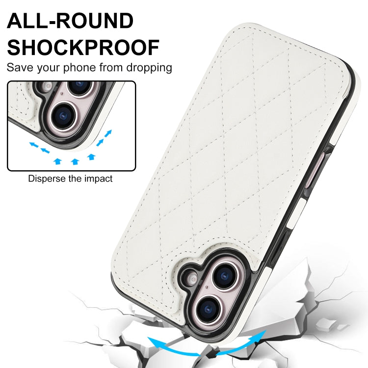 For iPhone 16 Plus Double Buckle Rhombic PU Leather Phone Case(White) - iPhone 16 Plus Cases by PMC TechLife | Online Shopping South Africa | PMC TechLife | Buy Now Pay Later Mobicred