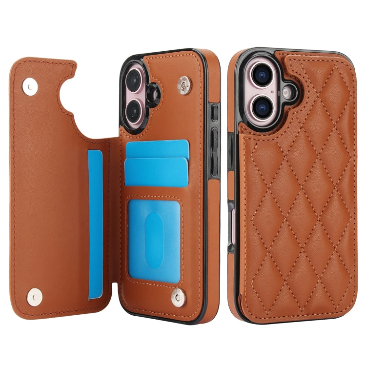 For iPhone 16 Double Buckle Rhombic PU Leather Phone Case(Brown) - iPhone 16 Cases by PMC Jewellery | Online Shopping South Africa | PMC Jewellery | Buy Now Pay Later Mobicred