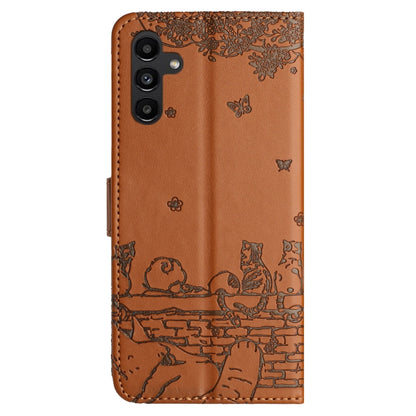 For Samsung Galaxy S25 5G Cat Embossing Pattern Leather Phone Case with Lanyard(Brown) - Galaxy S25 5G Cases by PMC Jewellery | Online Shopping South Africa | PMC Jewellery | Buy Now Pay Later Mobicred