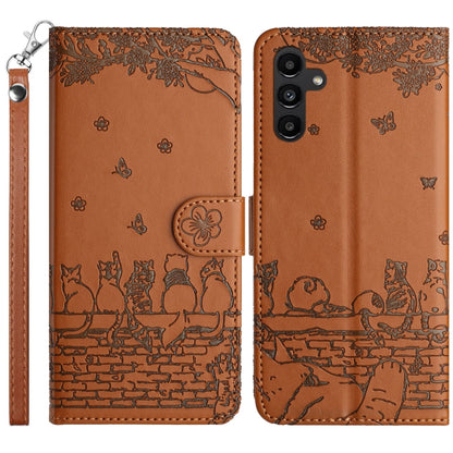 For Samsung Galaxy S25+ 5G Cat Embossing Pattern Leather Phone Case with Lanyard(Brown) - Galaxy S25+ 5G Cases by PMC Jewellery | Online Shopping South Africa | PMC Jewellery | Buy Now Pay Later Mobicred