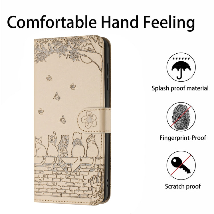 For Samsung Galaxy S25+ 5G Cat Embossing Pattern Leather Phone Case with Lanyard(Beige) - Galaxy S25+ 5G Cases by PMC Jewellery | Online Shopping South Africa | PMC Jewellery | Buy Now Pay Later Mobicred