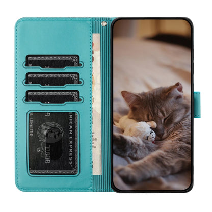 For Samsung Galaxy S25 Ultra 5G Cat Embossing Pattern Leather Phone Case with Lanyard(Blue) - Galaxy S25 Ultra 5G Cases by PMC Jewellery | Online Shopping South Africa | PMC Jewellery | Buy Now Pay Later Mobicred