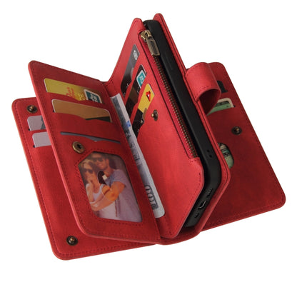 For iPhone 16 Pro Max Skin Feel Multi Card Slots Zipper Wallet Leather Phone Case(Red) - iPhone 16 Pro Max Cases by PMC Jewellery | Online Shopping South Africa | PMC Jewellery | Buy Now Pay Later Mobicred