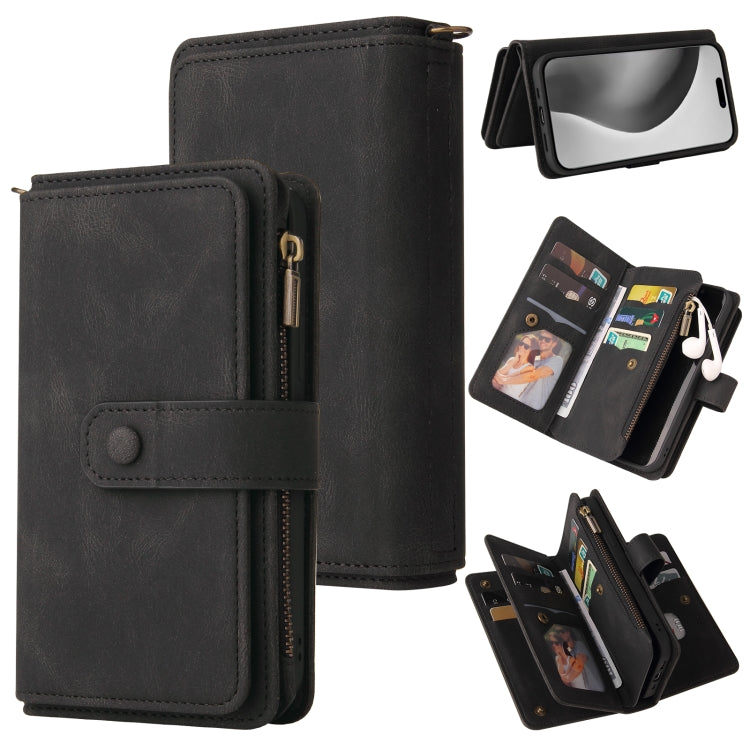 For iPhone 16 Pro Max Skin Feel Multi Card Slots Zipper Wallet Leather Phone Case(Black) - iPhone 16 Pro Max Cases by PMC Jewellery | Online Shopping South Africa | PMC Jewellery | Buy Now Pay Later Mobicred