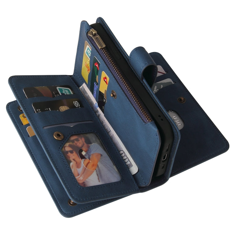 For iPhone 16 Pro Max Skin Feel Multi Card Slots Zipper Wallet Leather Phone Case(Blue) - iPhone 16 Pro Max Cases by PMC Jewellery | Online Shopping South Africa | PMC Jewellery | Buy Now Pay Later Mobicred