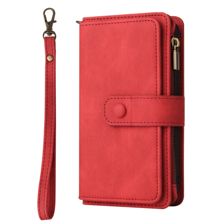 For iPhone 16 Plus Skin Feel Multi Card Slots Zipper Wallet Leather Phone Case(Red) - iPhone 16 Plus Cases by PMC Jewellery | Online Shopping South Africa | PMC Jewellery | Buy Now Pay Later Mobicred