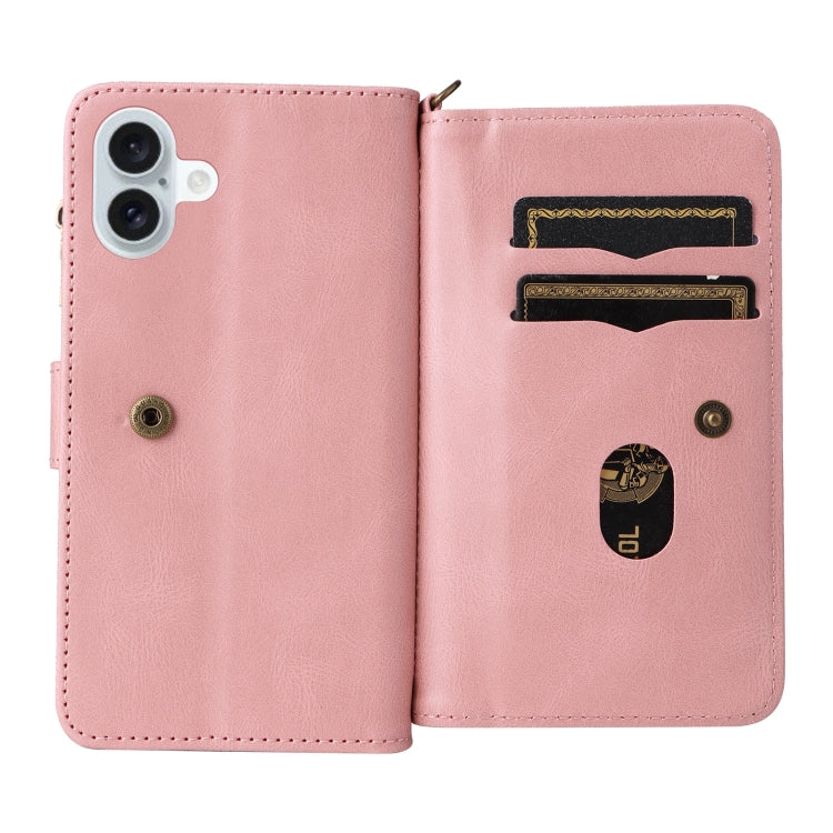 For iPhone 16 Plus Skin Feel Multi Card Slots Zipper Wallet Leather Phone Case(Pink) - iPhone 16 Plus Cases by PMC Jewellery | Online Shopping South Africa | PMC Jewellery | Buy Now Pay Later Mobicred