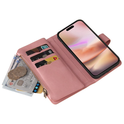 For iPhone 16 Plus Skin Feel Multi Card Slots Zipper Wallet Leather Phone Case(Pink) - iPhone 16 Plus Cases by PMC Jewellery | Online Shopping South Africa | PMC Jewellery | Buy Now Pay Later Mobicred