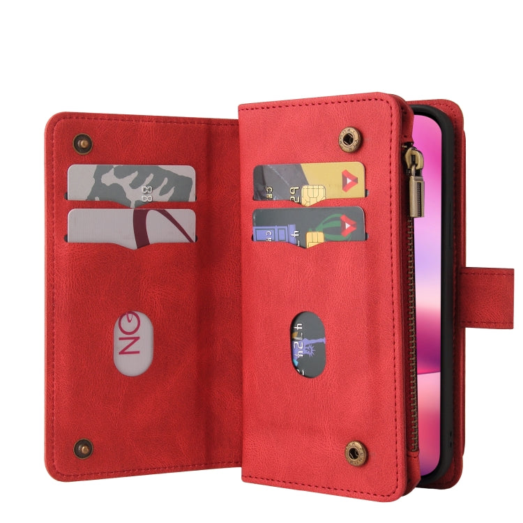 For iPhone 16 Skin Feel Multi Card Slots Zipper Wallet Leather Phone Case(Red) - iPhone 16 Cases by PMC Jewellery | Online Shopping South Africa | PMC Jewellery | Buy Now Pay Later Mobicred