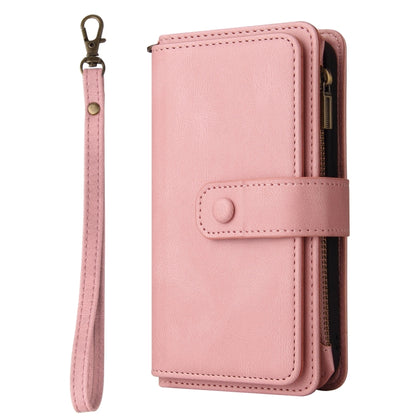 For iPhone 16 Skin Feel Multi Card Slots Zipper Wallet Leather Phone Case(Pink) - iPhone 16 Cases by PMC Jewellery | Online Shopping South Africa | PMC Jewellery | Buy Now Pay Later Mobicred