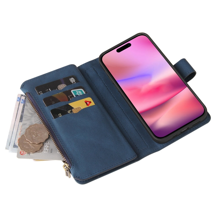 For iPhone 16 Skin Feel Multi Card Slots Zipper Wallet Leather Phone Case(Blue) - iPhone 16 Cases by PMC Jewellery | Online Shopping South Africa | PMC Jewellery | Buy Now Pay Later Mobicred