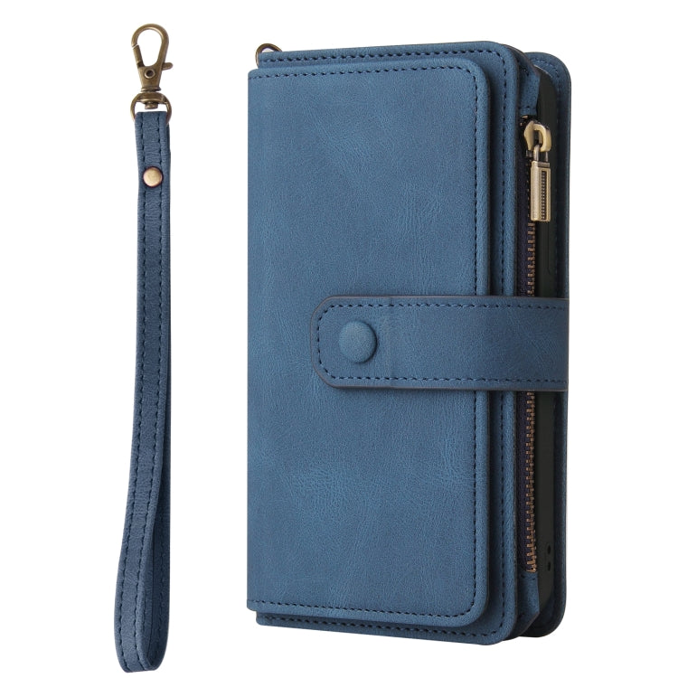 For Samsung Galaxy S25 Ultra 5G Skin Feel Multi Card Slots Zipper Wallet Leather Phone Case(Blue) - Galaxy S25 Ultra 5G Cases by PMC Jewellery | Online Shopping South Africa | PMC Jewellery | Buy Now Pay Later Mobicred