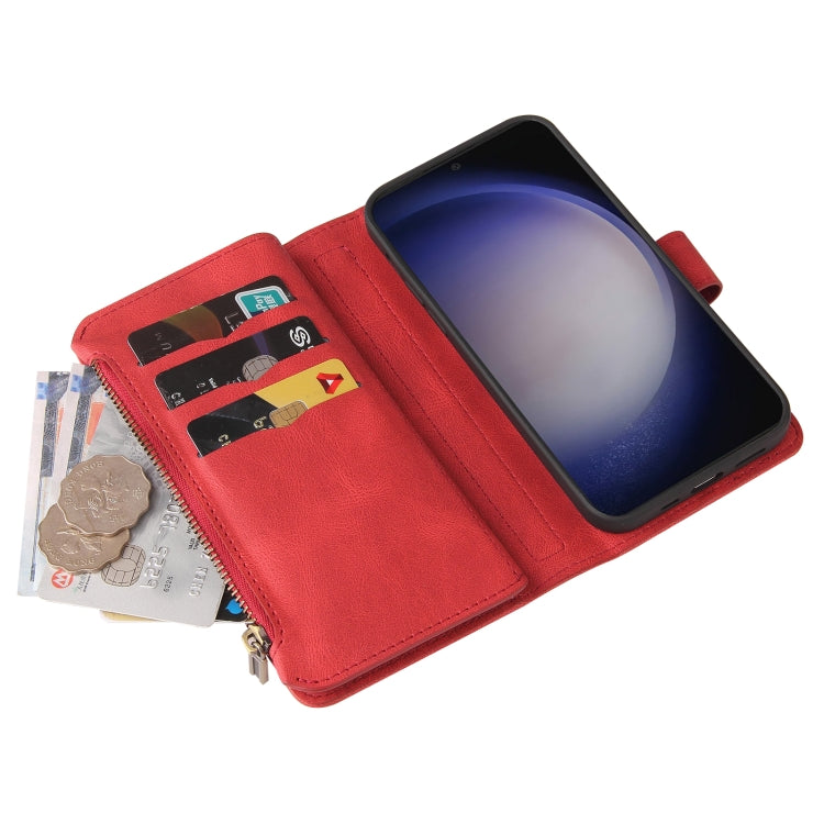 For Samsung Galaxy S25 / S24 5G Skin Feel Multi Card Slots Zipper Wallet Leather Phone Case(Red) - Galaxy S25 5G Cases by PMC Jewellery | Online Shopping South Africa | PMC Jewellery | Buy Now Pay Later Mobicred