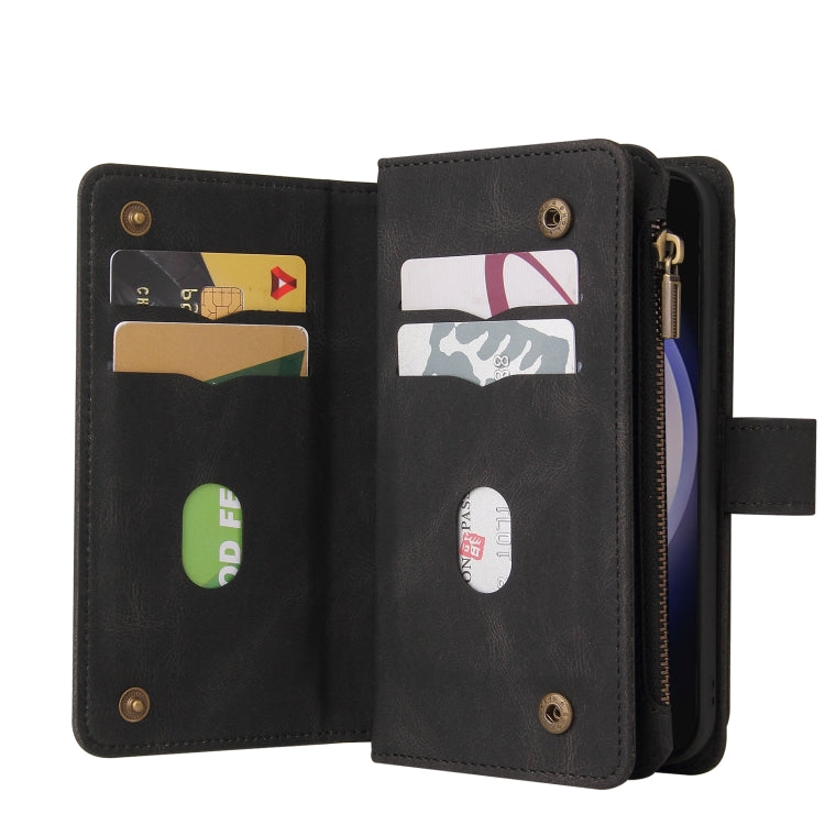 For Samsung Galaxy S25+ / S24+ 5G Skin Feel Multi Card Slots Zipper Wallet Leather Phone Case(Black) - Galaxy S25+ 5G Cases by PMC Jewellery | Online Shopping South Africa | PMC Jewellery | Buy Now Pay Later Mobicred