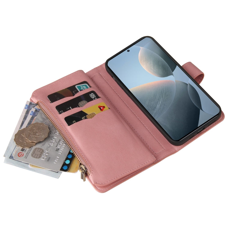 For Redmi K70 Skin Feel Multi Card Slots Zipper Wallet Leather Phone Case(Pink) - K70 Cases by PMC Jewellery | Online Shopping South Africa | PMC Jewellery | Buy Now Pay Later Mobicred