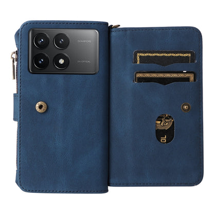 For Redmi K70 Skin Feel Multi Card Slots Zipper Wallet Leather Phone Case(Blue) - K70 Cases by PMC Jewellery | Online Shopping South Africa | PMC Jewellery | Buy Now Pay Later Mobicred