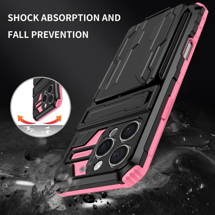 For iPhone 16 Pro Max Kickstand Armor Card Wallet Phone Case(Pink) - iPhone 16 Pro Max Cases by PMC Jewellery | Online Shopping South Africa | PMC Jewellery | Buy Now Pay Later Mobicred