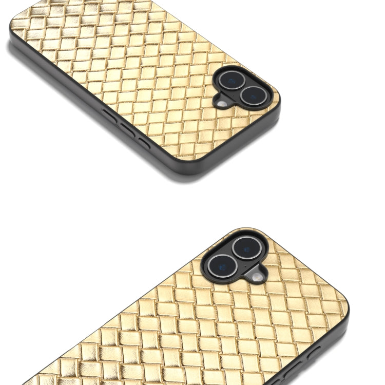 For iPhone 16 Black Frame Woven Texture PU Phone Case(Gold) - iPhone 16 Cases by PMC Jewellery | Online Shopping South Africa | PMC Jewellery | Buy Now Pay Later Mobicred