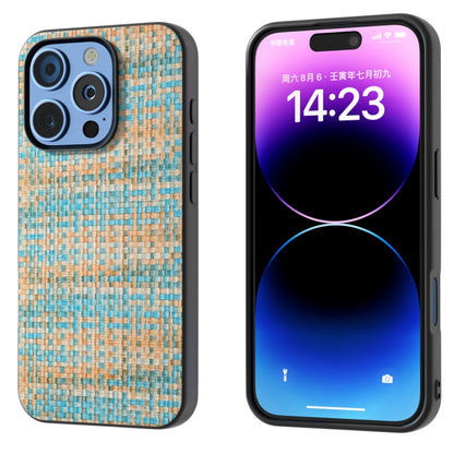 For iPhone 16 Pro Max Black Frame Color Lattice Texture PU Phone Case(Blue) - iPhone 16 Pro Max Cases by PMC Jewellery | Online Shopping South Africa | PMC Jewellery | Buy Now Pay Later Mobicred