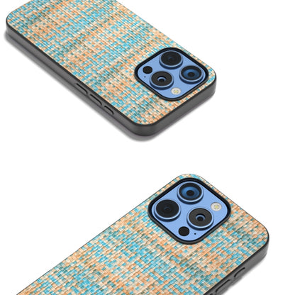 For iPhone 16 Pro Max Black Frame Color Lattice Texture PU Phone Case(Blue) - iPhone 16 Pro Max Cases by PMC Jewellery | Online Shopping South Africa | PMC Jewellery | Buy Now Pay Later Mobicred