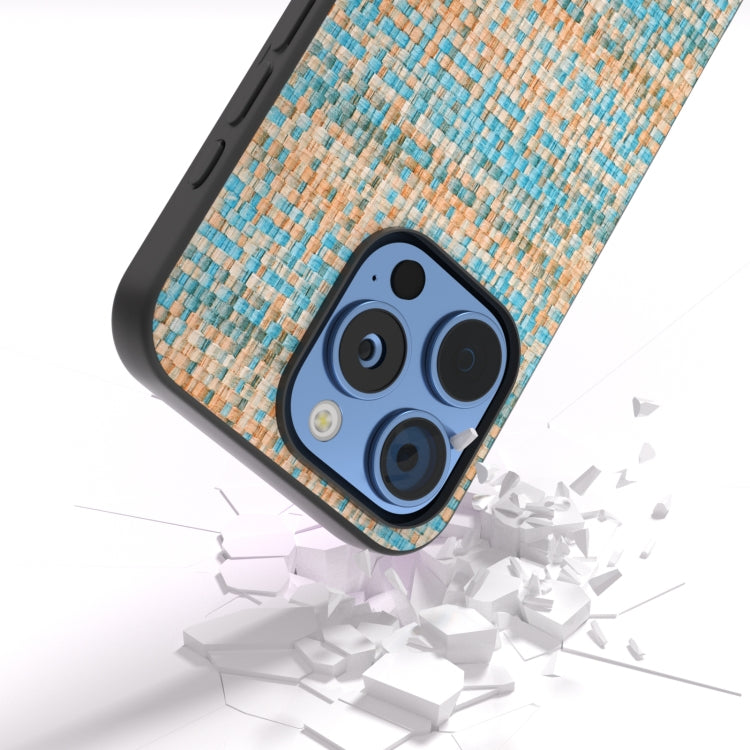 For iPhone 16 Pro Max Black Frame Color Lattice Texture PU Phone Case(Blue) - iPhone 16 Pro Max Cases by PMC Jewellery | Online Shopping South Africa | PMC Jewellery | Buy Now Pay Later Mobicred