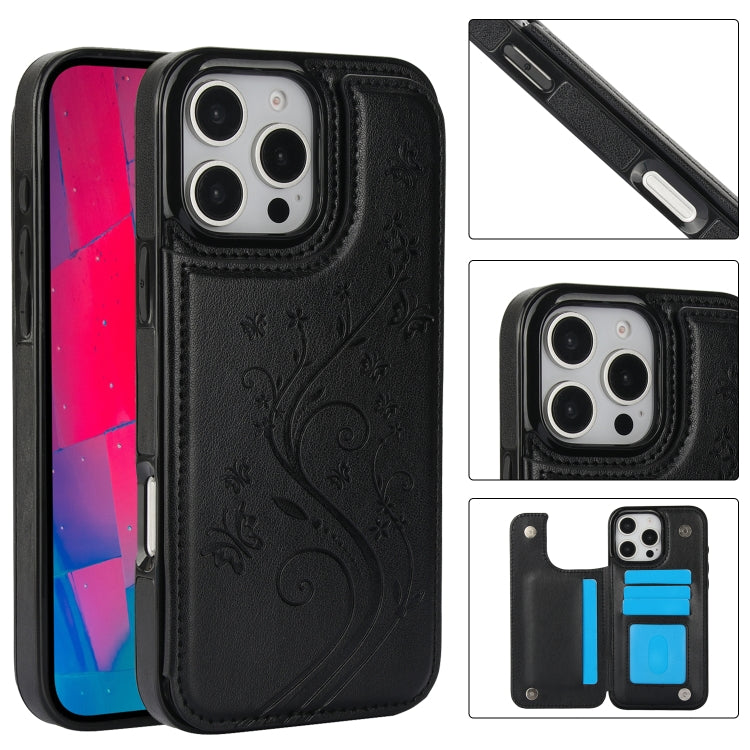 For iPhone 16 Pro Double Buckle Butterfly Embossing PU Phone Case(Black) - iPhone 16 Pro Cases by PMC Jewellery | Online Shopping South Africa | PMC Jewellery | Buy Now Pay Later Mobicred