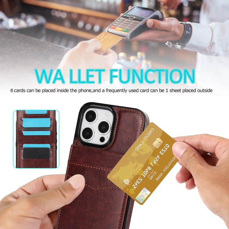 For iPhone 16 Pro Solid Color Card Slots Bracket PU Phone Case(Brown) - iPhone 16 Pro Cases by PMC TechLife | Online Shopping South Africa | PMC TechLife | Buy Now Pay Later Mobicred