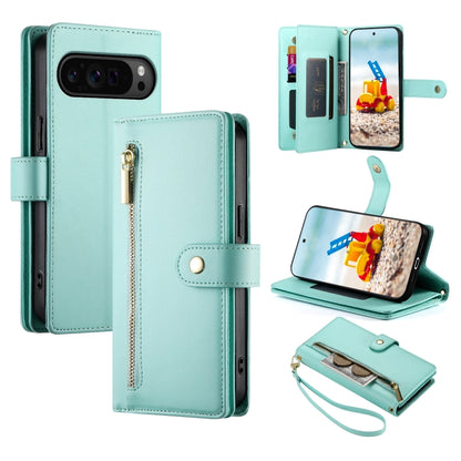 For Google Pixel 9 Pro XL Nine Card-slot Zipper Wallet Bag Leather Phone Case(Mint Green) - Google Cases by PMC Jewellery | Online Shopping South Africa | PMC Jewellery | Buy Now Pay Later Mobicred