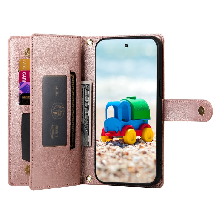 For Google Pixel 9 / 9 Pro Nine Card-slot Zipper Wallet Bag Leather Phone Case(Pink) - Google Cases by PMC Jewellery | Online Shopping South Africa | PMC Jewellery | Buy Now Pay Later Mobicred